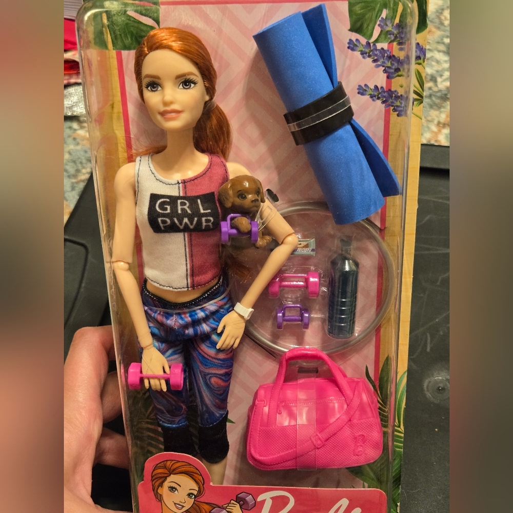 Barbie Fitness Doll With Red Hair And A Dog In Box Articulated Joints - Picture 3 of 6